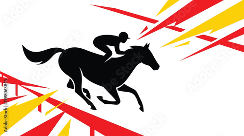 Racehorse sprints across the track with sharp geometric shapes emphasizing the intensity of the competition.