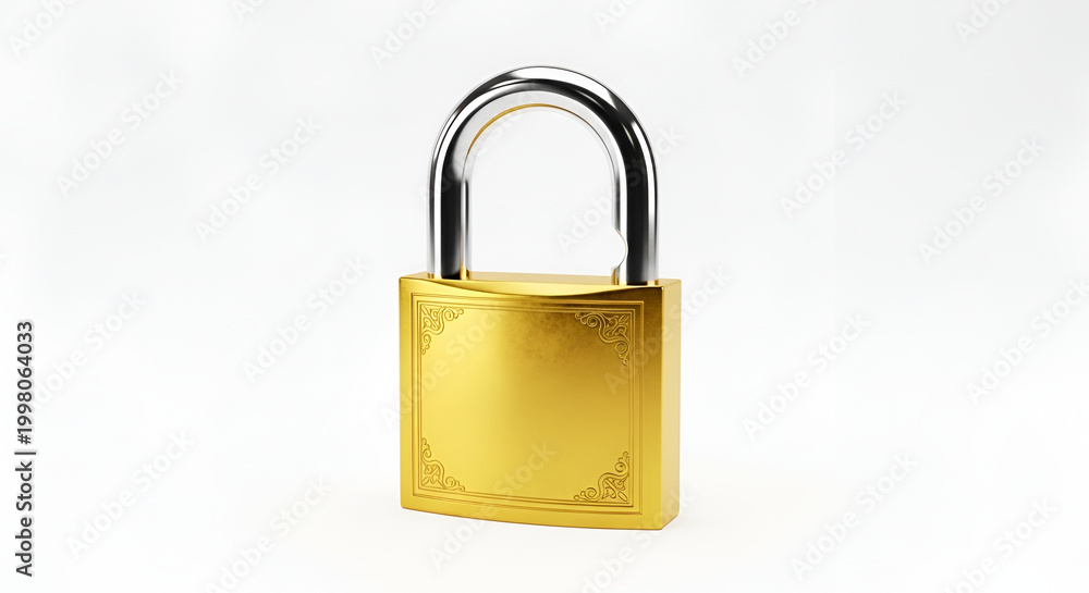 Fototapeta premium Golden Padlock Security Symbol Isolated on White Background.