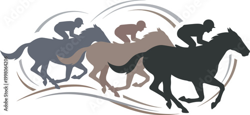 Racehorses with jockeys compete in a high-speed sprint across the track during a professional equestrian event.