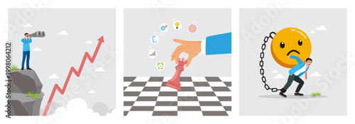 Observing Strong Growth Trend. Hand Shifts Chess King. Businessman with a Sad Face Burden.