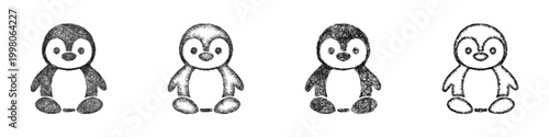 Sketch toy penguin icon design set