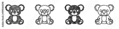 Photography Sketch toy koala icon design set