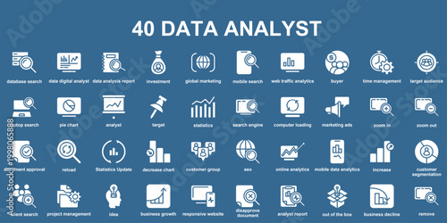 40 Data Analyst Icons Set Business Analytics Statistics SEO Marketing Research Vector Collection
