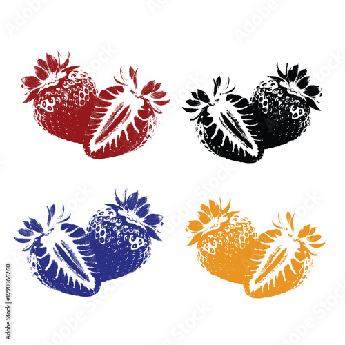 Colorful strawberry in red black blue and orange strawberries