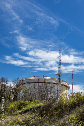 Storage fuel tanks of oil refinery Lukoil near to Rosenets Beach, Burgas, Bulgaria