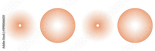Red concentric ripple circles set. Sonar or sound wave rings collection. Epicentre, target, radar icon concept. Radial signal or vibration elements.