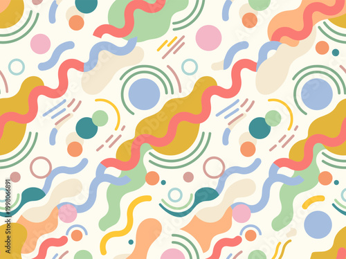 Vibrant abstract pattern of colorful shapes and lines on a digital canvas