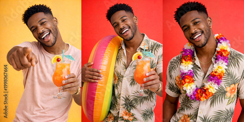 Cheerful Tropical Portraits with Drinks and Summer Accessories