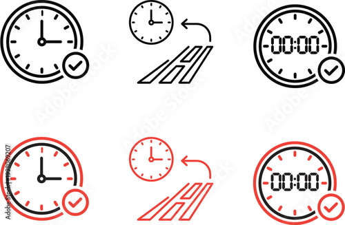 Time management concept clocks checkmarks and progress bars in a minimalist style