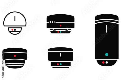Photos Collection of smoke detector and gas sensor icons designed for home safety and f