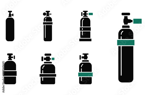 Cuadro en lienzo Oxygen cylinder tank medical equipment icon set vector illustration on transpare
