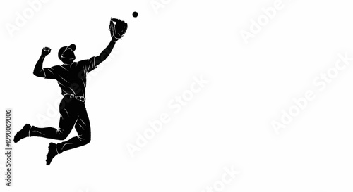 Black silhouette of a baseball player jumping to catch a ball