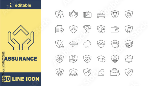 A collection of line icons representing assurance and protection concepts