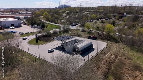 Hydrogen Fuel Station Aerial View, Clean Energy Infrastructure and Renewable Technology Concept 