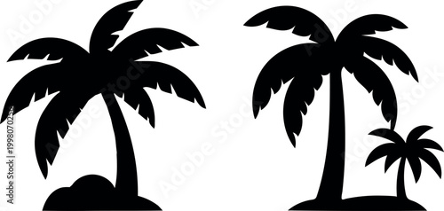 Black silhouette of palm trees a tropical island scene
