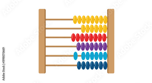Traditional wooden abacus with rows of colorful beads for learning mathematics and counting isolated on a clean white background for education.