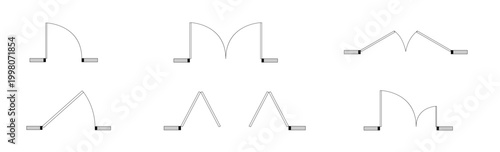 Top view CAD door symbols, architectural floor plan doors, swing sliding folding double door set