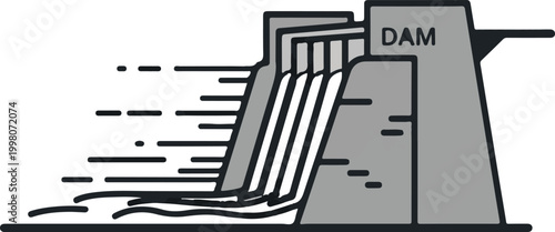Hydroelectric dam vector icon, industrial water reservoir power plant illustration, renewable energy infrastructure symbol for engineering and ecology