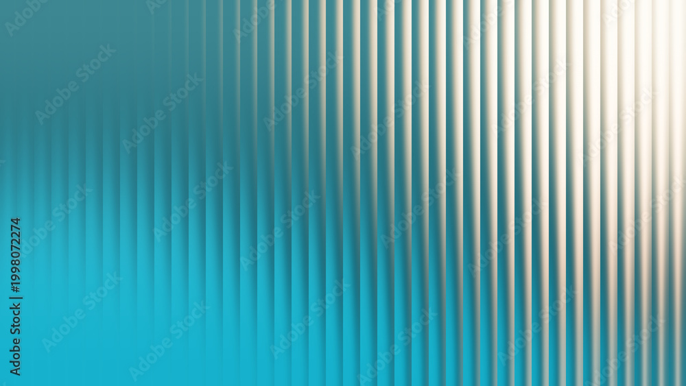 Obraz premium Vertical ribbed glass effect over a teal, cyan, and white gradient background for a tech interface mockup display.