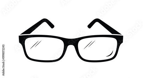 Classic black rimmed eyeglasses for vision correction presented in a bold black and white graphic illustration style for optical use.