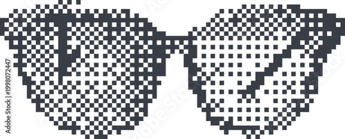 Pixelated sunglasses icon on white background with copy space