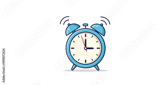 Classic blue twin bell alarm clock ringing loudly to signal the start of a new day or a scheduled reminder for improved productivity.