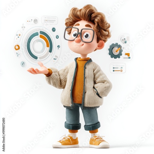 Innovative young boy engaging with technology in a creative environment digital art overview