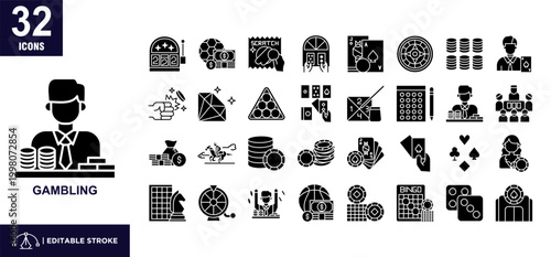 Gambling Line Glyph Icon Set