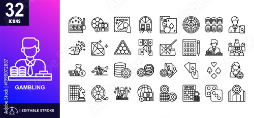 Gambling Lineal Icon Set