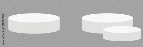 Minimal  Podium Display Background Product Stages. Cylindrical podium stages in different heights for product display, presentation, and branding mockups with soft shadows  and minimal style.