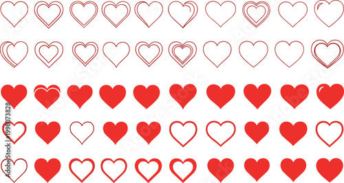 Heart Shape Icon Collection Featuring Love Symbols, Outline and Solid Hearts, Romantic Elements for Valentine Day Design and Wedding Decoration Graphics