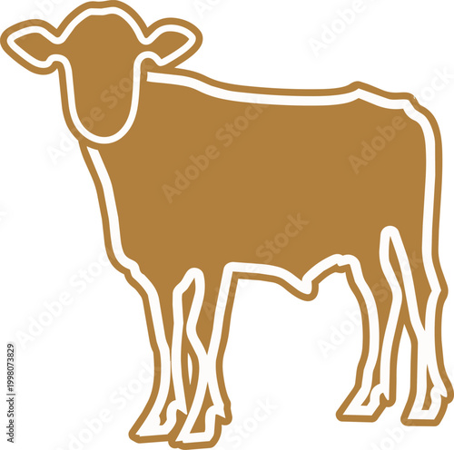 Simple Brown Cow Outline Illustration, Minimal Farm Animal Icon