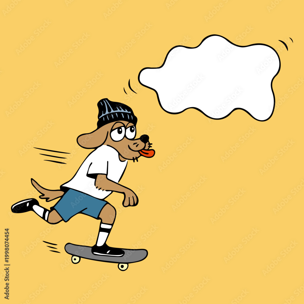 Fototapeta premium Cool skating dog with empty thought bubble copy space, retro cartoon vector