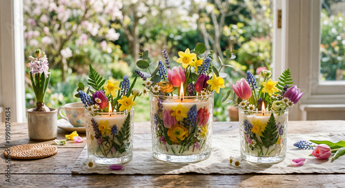 Ultra Vibrant Spring Floral Arrangement on Wooden Table by Window 4K HD