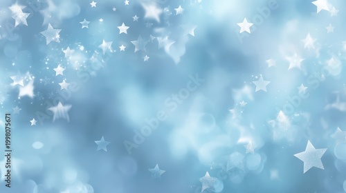 Light blue background with scattered white and silver sparkling stars, a dreamy, festive, and magical atmosphere, kid friendly colorful planet background