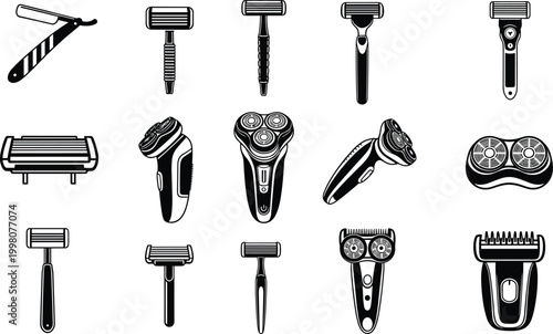 Shaving and Grooming Tools Collection Featuring Razors, Electric Shavers, and Trimmers for Personal Care and Beauty Designs