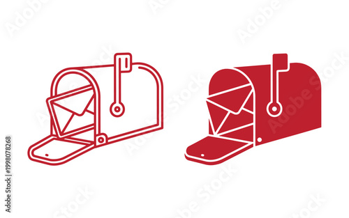 Red mailboxes with open flaps on black background, two styles mail box mailbox open mailboxes red black background