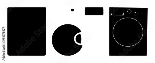 Black silhouette, white background: dryer set with simple line art design featuring line art, illustrations, graphic resources with vector and design elements