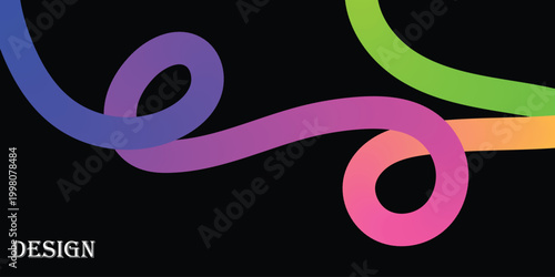 Fotografie A vibrant rainbow-colored design swirl flows across a dark background