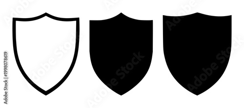 Shield set with black silhouette on white background featuring emblems, protective armor, heraldry with symbols of strength and authority.