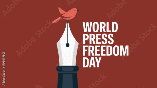 World Press Freedom Day flat vector illustration with bird and fountain pen nib
