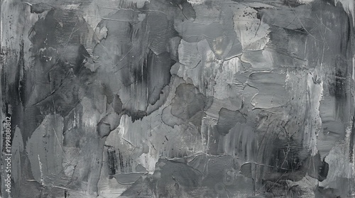 Abstract Gray Textured Painting with Dynamic Brushstrokes