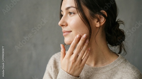 Profile Portrait of Woman in Beige Sweater