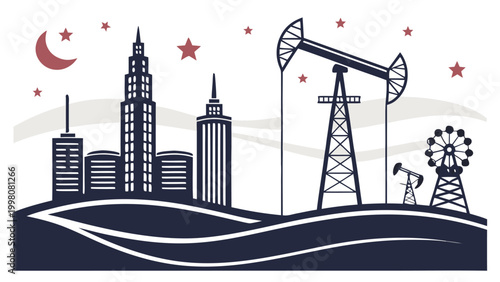 West Texas energy hub skyline silhouette vector