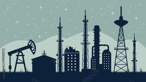 Midland TX cityscape vector with oilfield symbols