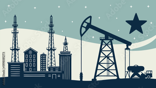 Midland Texas skyline silhouette with petroleum towers