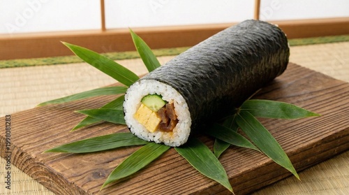 Ehomaki Sushi Roll on Bamboo Leaves