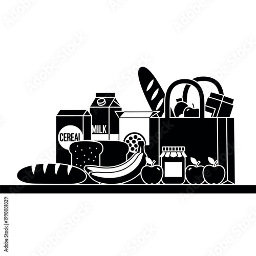 Grocery Bag Filled with Assorted Food Items and Produce.