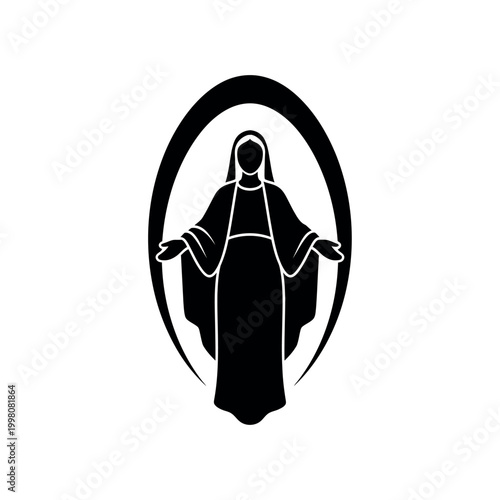 Miraculous Medal Virgin Mary Icon Silhouette.