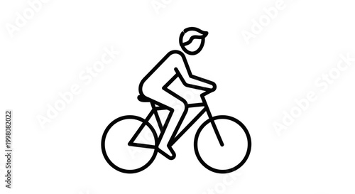 Title: Cyclist Riding Bicycle Line Icon Vector – Sports Cycling Minimal Outline Illustration